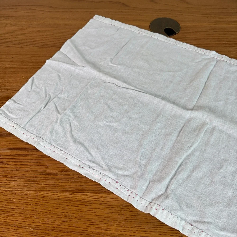 Vintage‎ Redwork Hand Embroidered Tea Towel China Teacup Teapot White Cotton